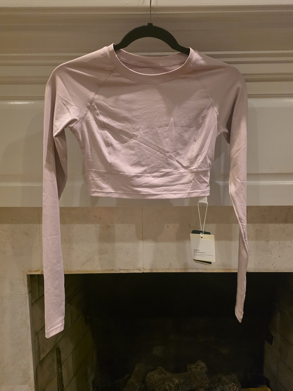Women's Long-Sleeve Athletic Cropped Top in Blush Pink
